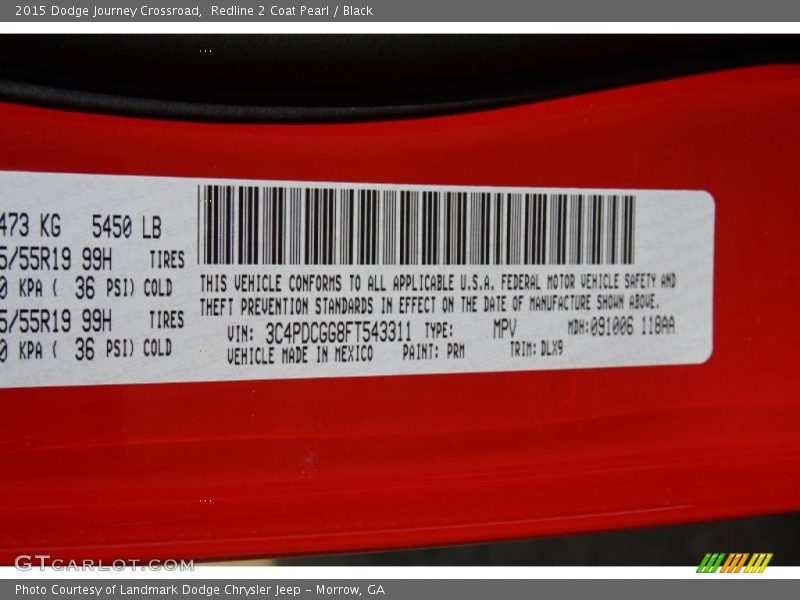 2015 Journey Crossroad Redline 2 Coat Pearl Color Code PRM