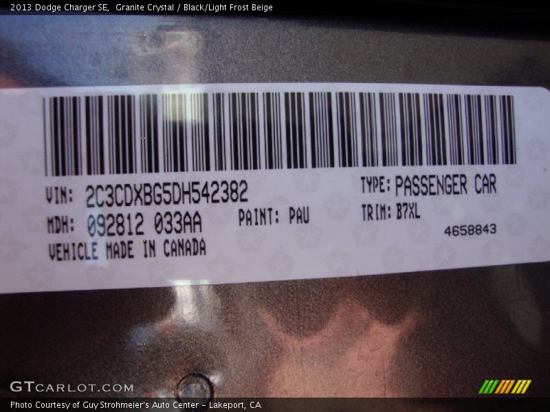 Granite Crystal / Black/Light Frost Beige 2013 Dodge Charger SE