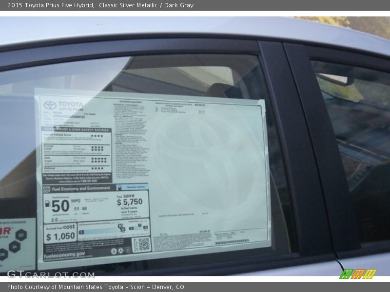 Classic Silver Metallic / Dark Gray 2015 Toyota Prius Five Hybrid