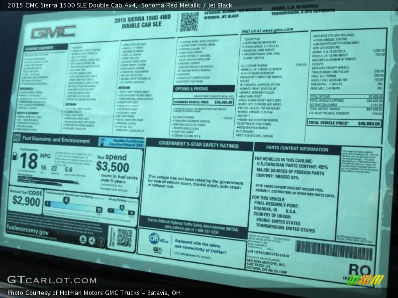  2015 Sierra 1500 SLE Double Cab 4x4 Window Sticker