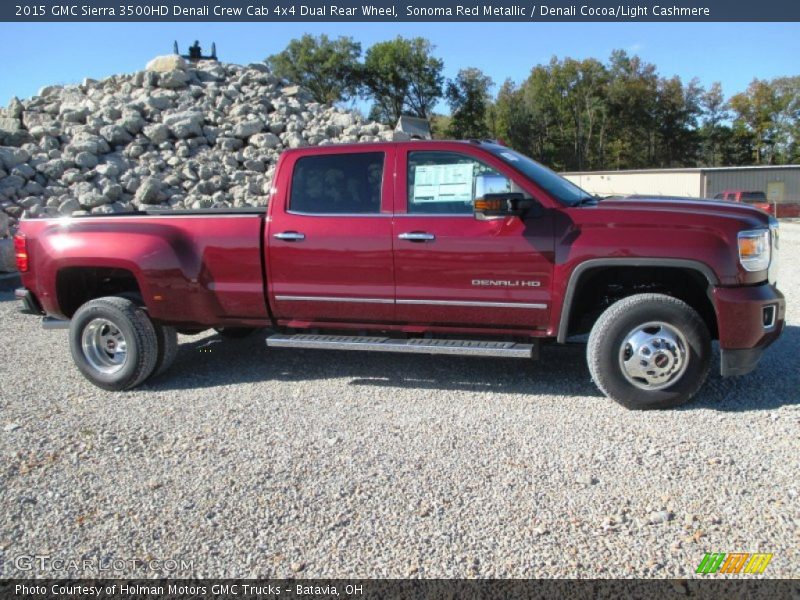 Sonoma Red Metallic / Denali Cocoa/Light Cashmere 2015 GMC Sierra 3500HD Denali Crew Cab 4x4 Dual Rear Wheel
