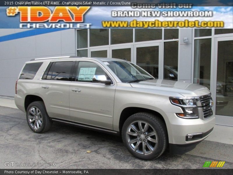 Champagne Silver Metallic / Cocoa/Dune 2015 Chevrolet Tahoe LTZ 4WD