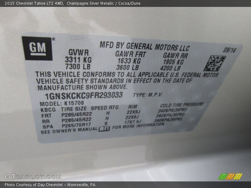 Champagne Silver Metallic / Cocoa/Dune 2015 Chevrolet Tahoe LTZ 4WD