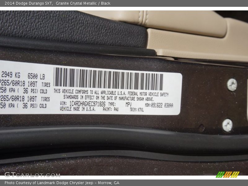 Granite Crystal Metallic / Black 2014 Dodge Durango SXT