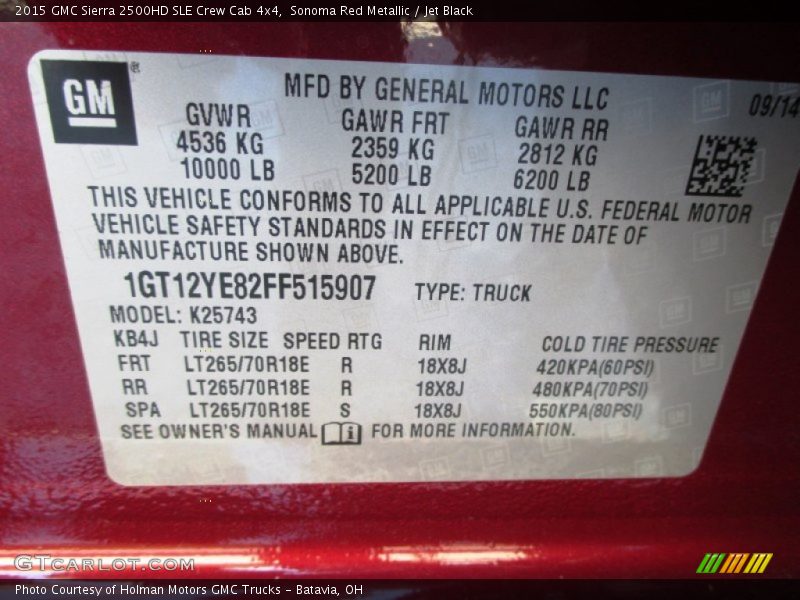 Sonoma Red Metallic / Jet Black 2015 GMC Sierra 2500HD SLE Crew Cab 4x4