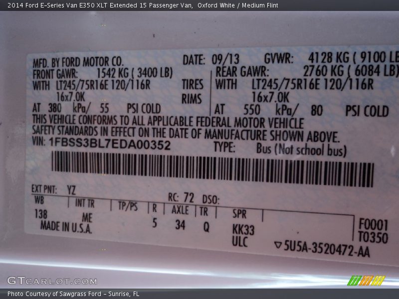 Oxford White / Medium Flint 2014 Ford E-Series Van E350 XLT Extended 15 Passenger Van