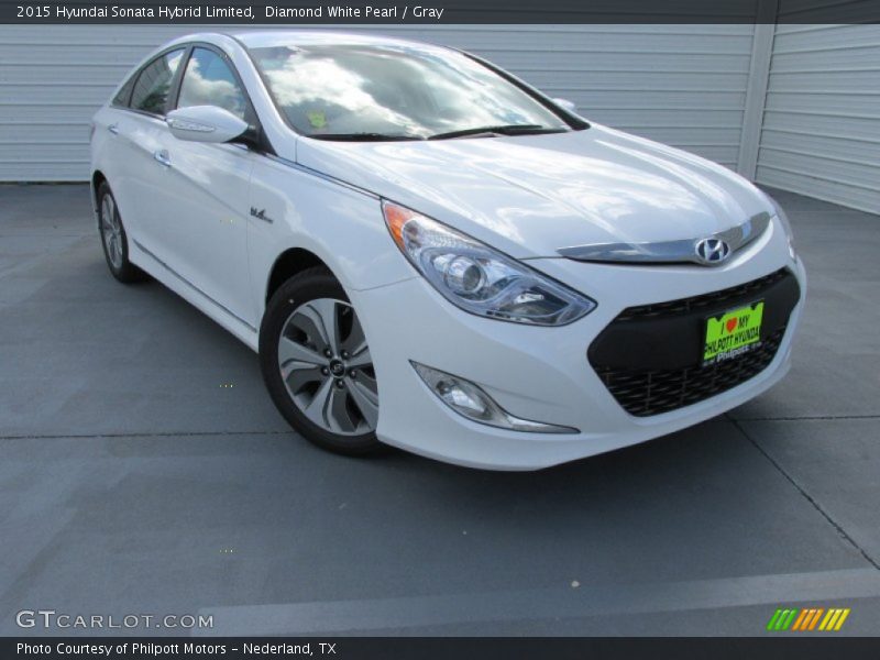 Diamond White Pearl / Gray 2015 Hyundai Sonata Hybrid Limited