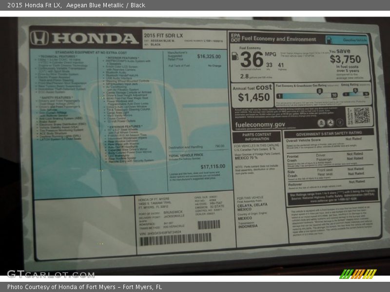  2015 Fit LX Window Sticker