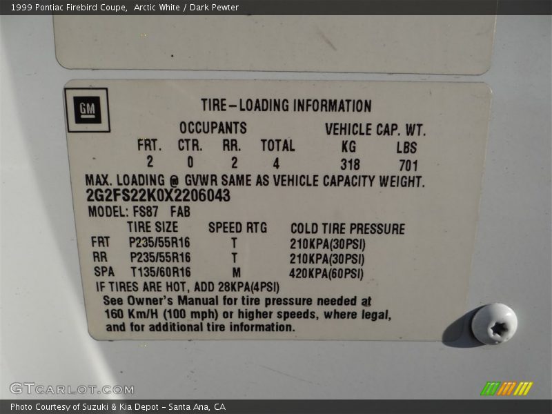 Arctic White / Dark Pewter 1999 Pontiac Firebird Coupe
