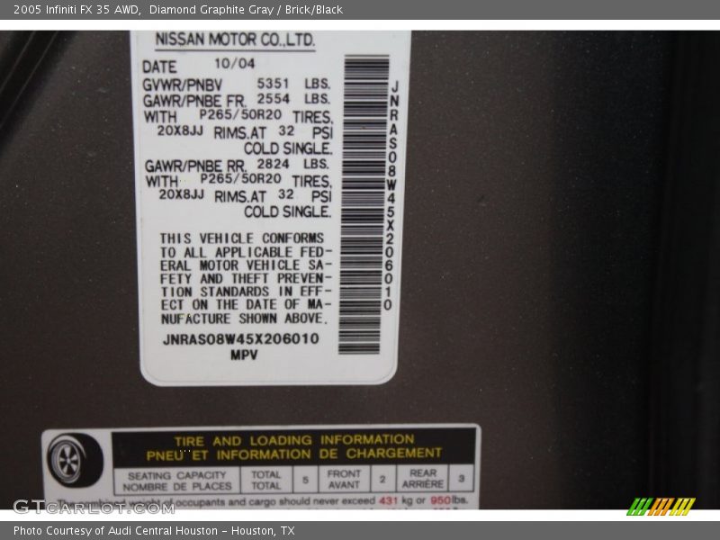 Diamond Graphite Gray / Brick/Black 2005 Infiniti FX 35 AWD