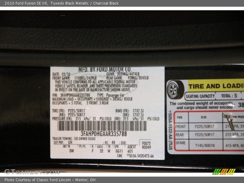 Tuxedo Black Metallic / Charcoal Black 2010 Ford Fusion SE V6