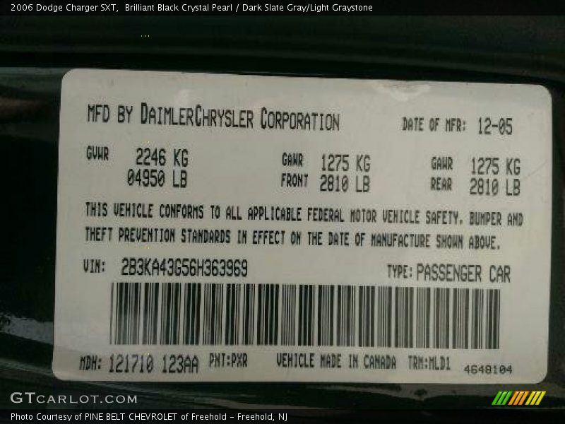 Brilliant Black Crystal Pearl / Dark Slate Gray/Light Graystone 2006 Dodge Charger SXT
