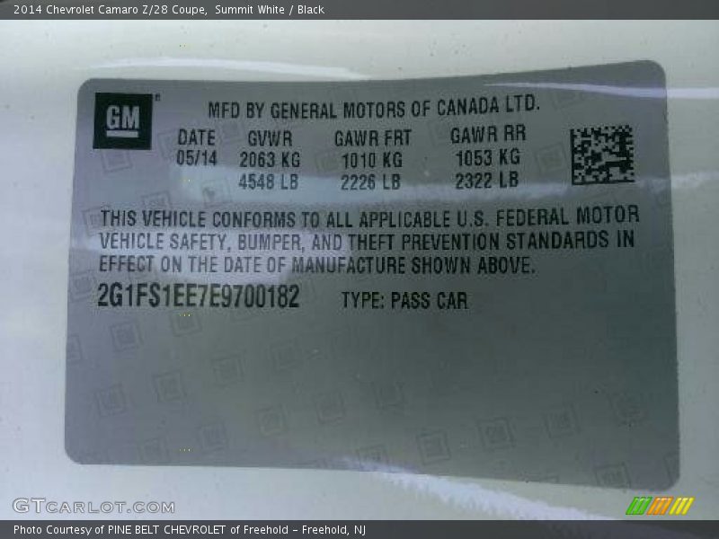 Summit White / Black 2014 Chevrolet Camaro Z/28 Coupe