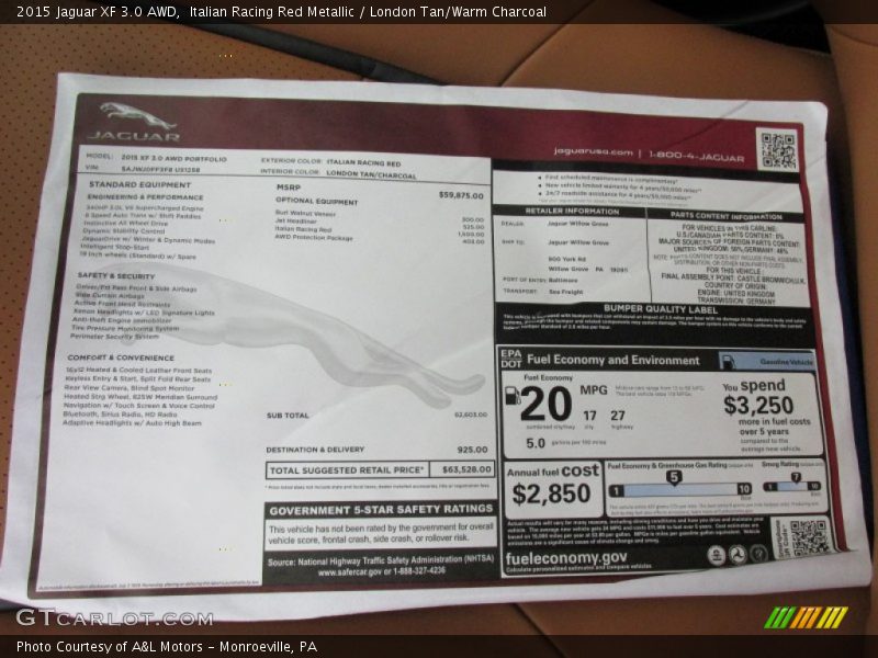  2015 XF 3.0 AWD Window Sticker