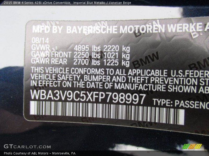 Imperial Blue Metallic / Venetian Beige 2015 BMW 4 Series 428i xDrive Convertible