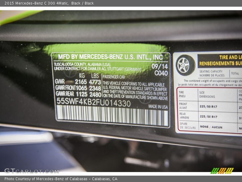 Black / Black 2015 Mercedes-Benz C 300 4Matic