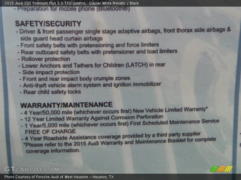  2015 SQ5 Premium Plus 3.0 TFSI quattro Window Sticker