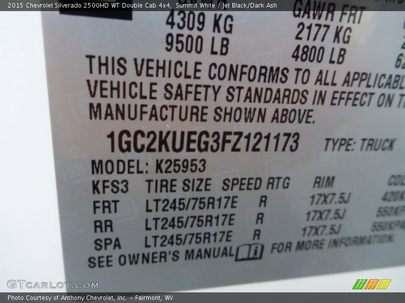 Summit White / Jet Black/Dark Ash 2015 Chevrolet Silverado 2500HD WT Double Cab 4x4