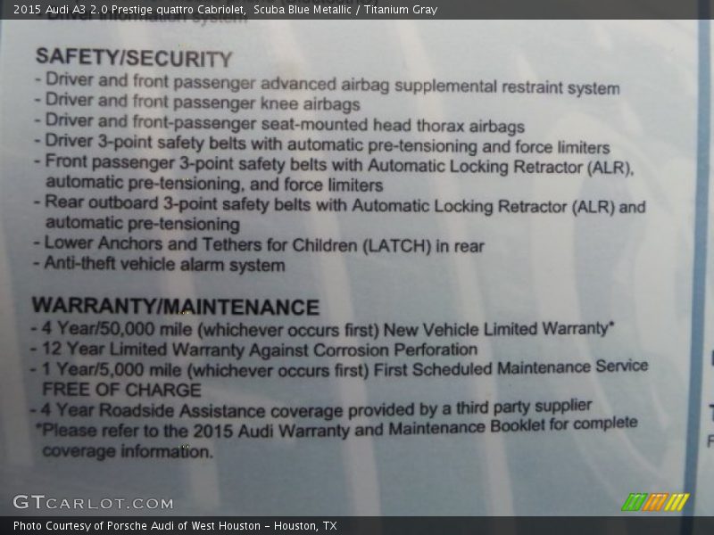 Scuba Blue Metallic / Titanium Gray 2015 Audi A3 2.0 Prestige quattro Cabriolet