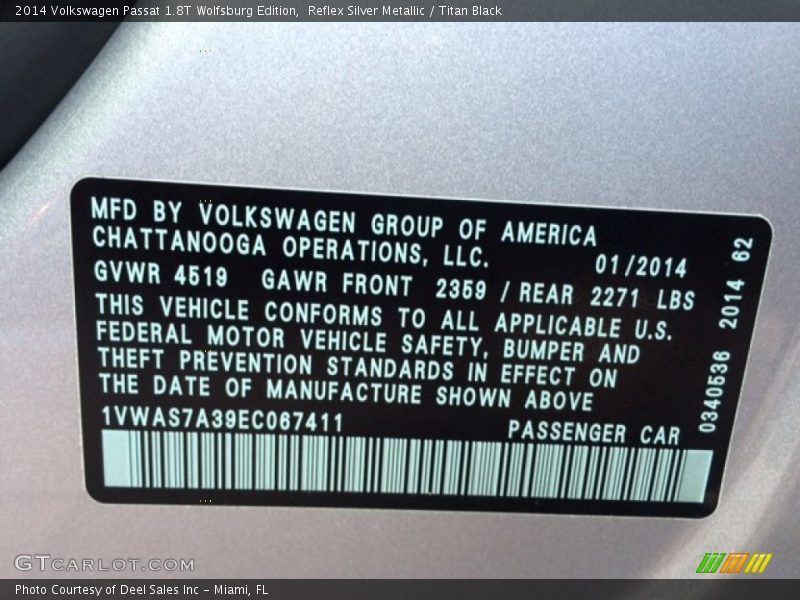 Reflex Silver Metallic / Titan Black 2014 Volkswagen Passat 1.8T Wolfsburg Edition