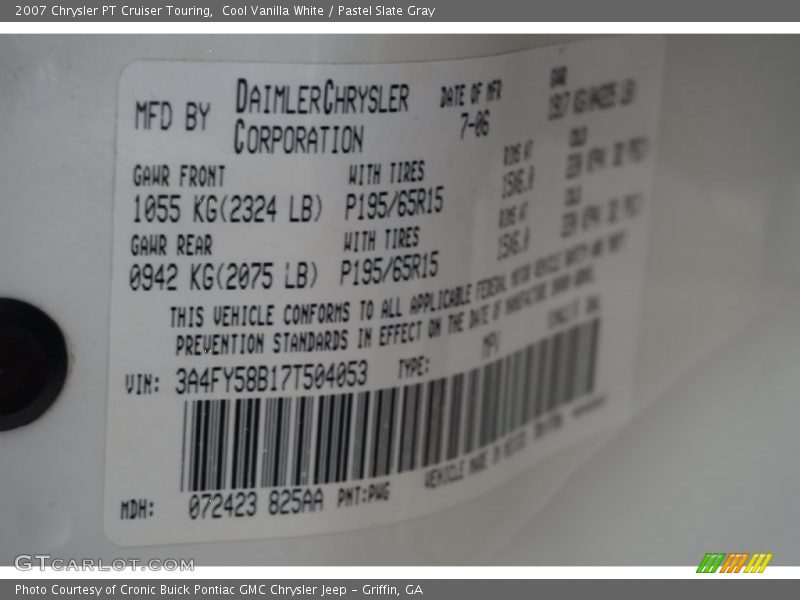 Cool Vanilla White / Pastel Slate Gray 2007 Chrysler PT Cruiser Touring