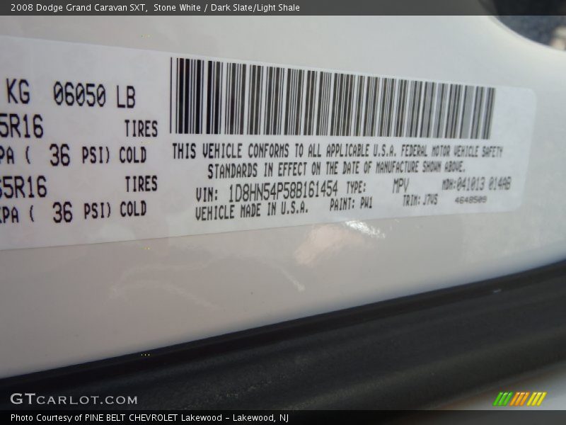 Stone White / Dark Slate/Light Shale 2008 Dodge Grand Caravan SXT