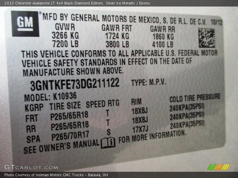 Silver Ice Metallic / Ebony 2013 Chevrolet Avalanche LT 4x4 Black Diamond Edition