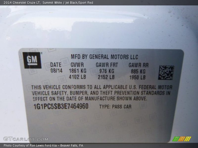 Summit White / Jet Black/Sport Red 2014 Chevrolet Cruze LT