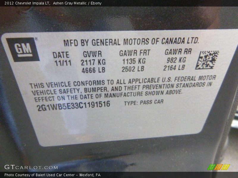 Ashen Gray Metallic / Ebony 2012 Chevrolet Impala LT