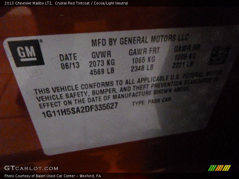 Crystal Red Tintcoat / Cocoa/Light Neutral 2013 Chevrolet Malibu LTZ