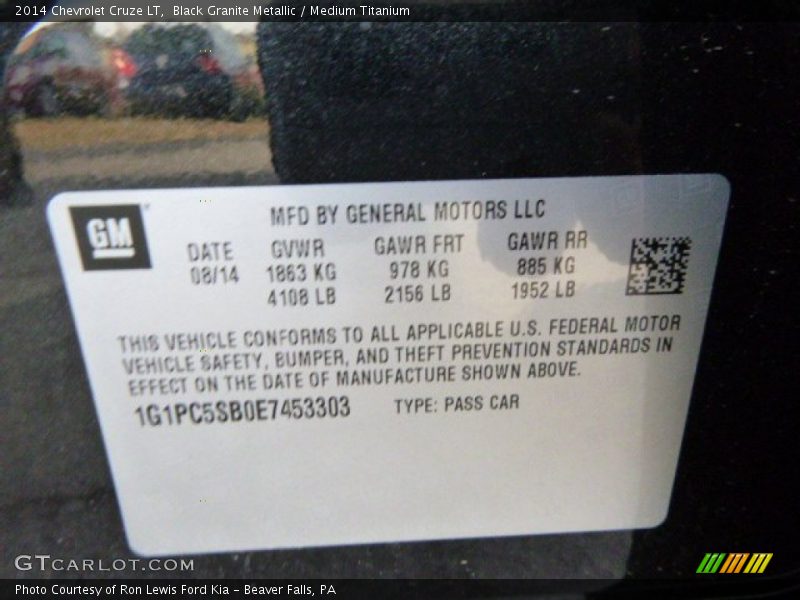 Black Granite Metallic / Medium Titanium 2014 Chevrolet Cruze LT