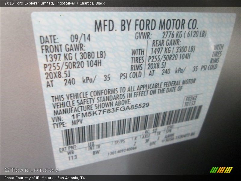 Ingot Silver / Charcoal Black 2015 Ford Explorer Limited