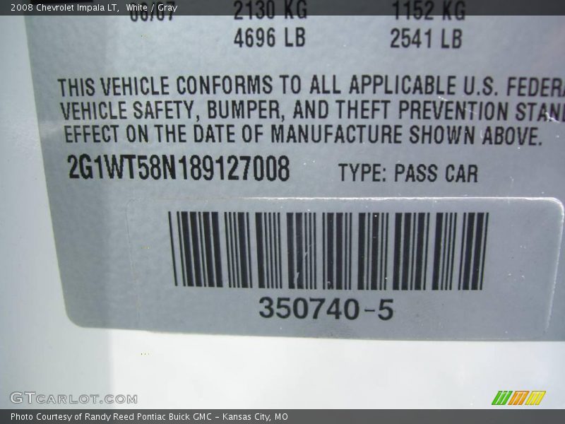 White / Gray 2008 Chevrolet Impala LT