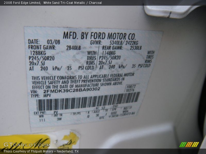 White Sand Tri-Coat Metallic / Charcoal 2008 Ford Edge Limited