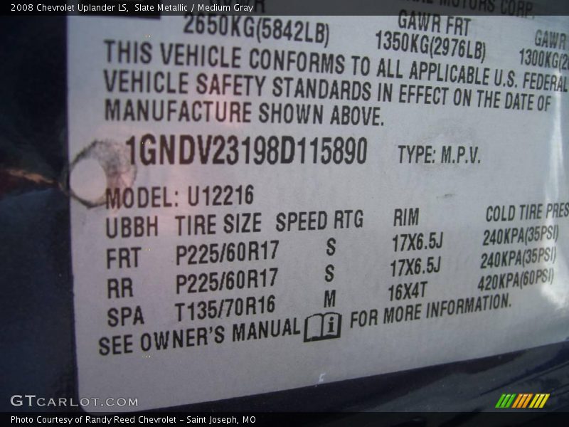 Slate Metallic / Medium Gray 2008 Chevrolet Uplander LS