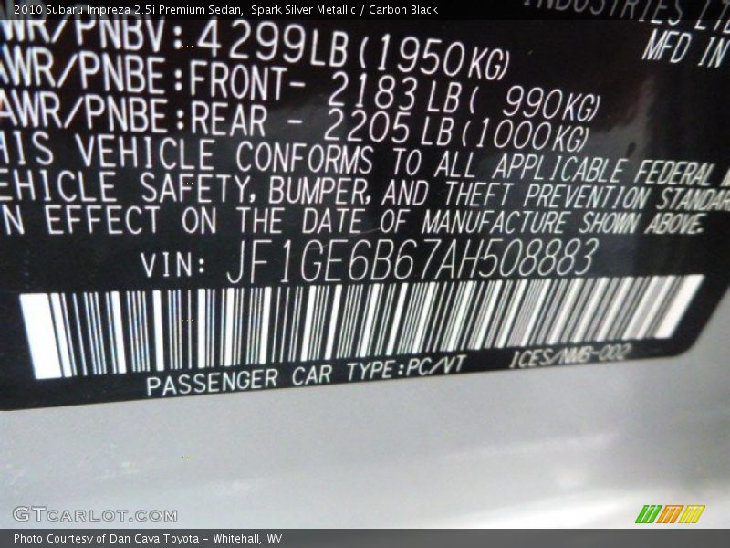 Spark Silver Metallic / Carbon Black 2010 Subaru Impreza 2.5i Premium Sedan