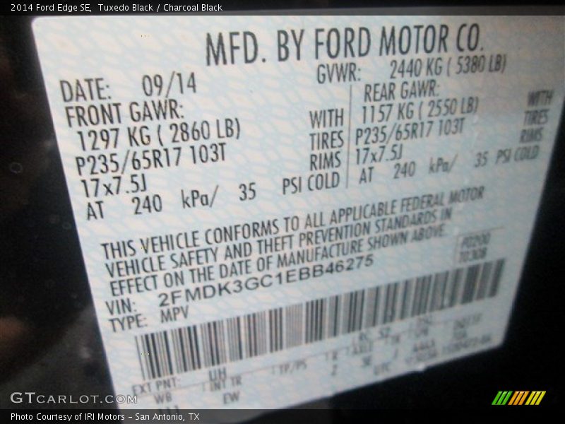 Tuxedo Black / Charcoal Black 2014 Ford Edge SE