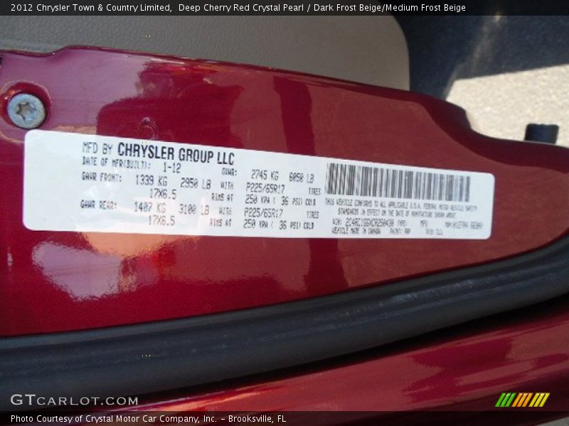 Deep Cherry Red Crystal Pearl / Dark Frost Beige/Medium Frost Beige 2012 Chrysler Town & Country Limited