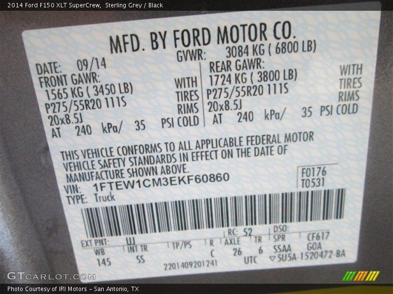 Sterling Grey / Black 2014 Ford F150 XLT SuperCrew