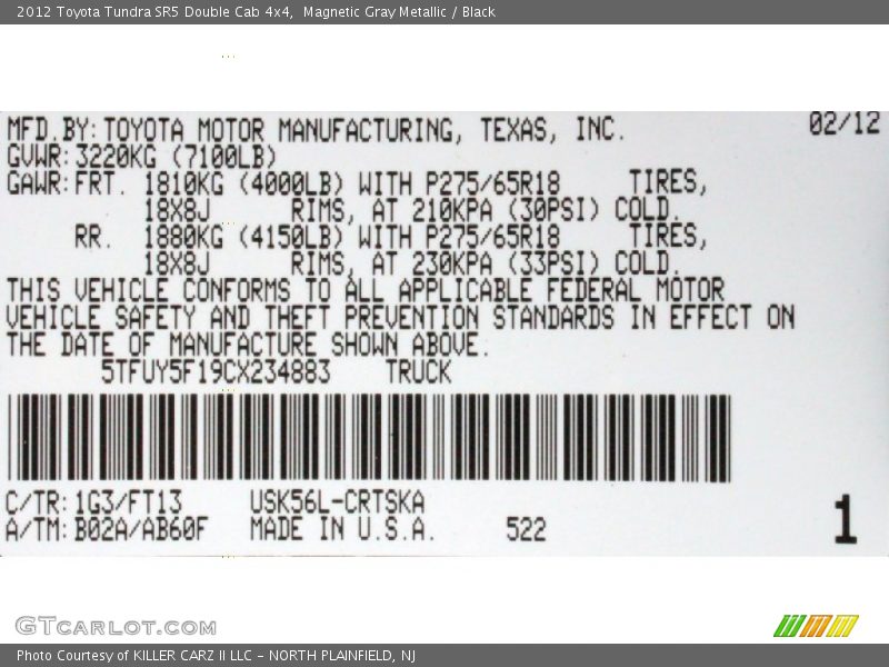 Magnetic Gray Metallic / Black 2012 Toyota Tundra SR5 Double Cab 4x4