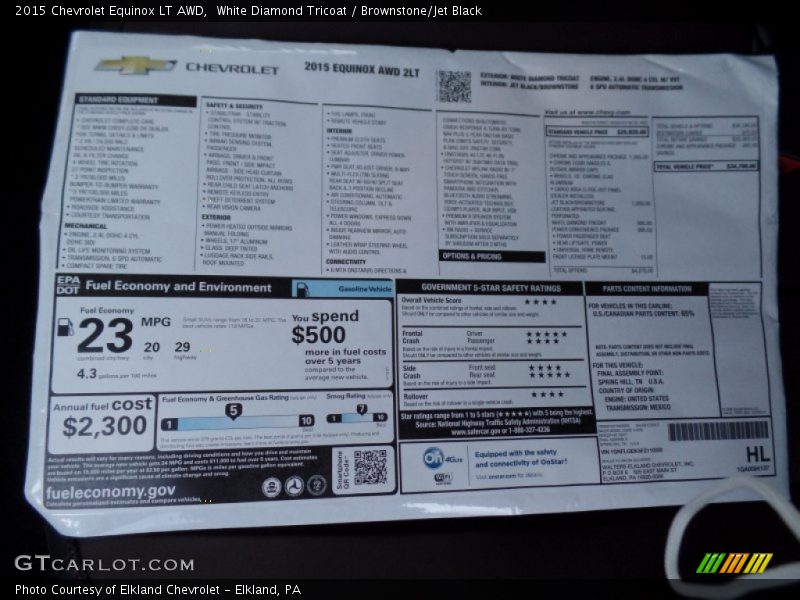 White Diamond Tricoat / Brownstone/Jet Black 2015 Chevrolet Equinox LT AWD