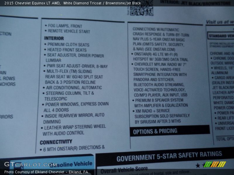 White Diamond Tricoat / Brownstone/Jet Black 2015 Chevrolet Equinox LT AWD