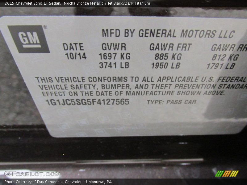 Mocha Bronze Metallic / Jet Black/Dark Titanium 2015 Chevrolet Sonic LT Sedan