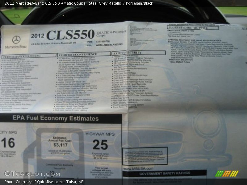  2012 CLS 550 4Matic Coupe Window Sticker
