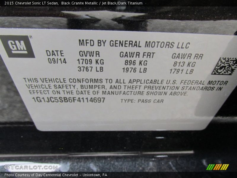 Black Granite Metallic / Jet Black/Dark Titanium 2015 Chevrolet Sonic LT Sedan