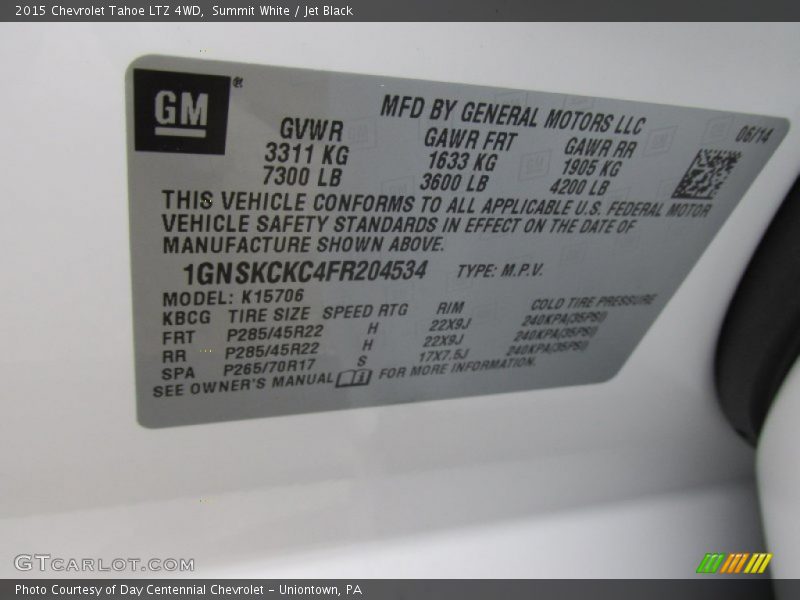 Summit White / Jet Black 2015 Chevrolet Tahoe LTZ 4WD