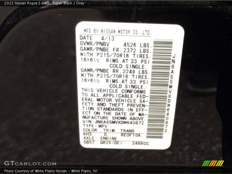 Super Black / Gray 2013 Nissan Rogue S AWD