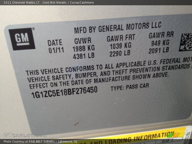 Gold Mist Metallic / Cocoa/Cashmere 2011 Chevrolet Malibu LT