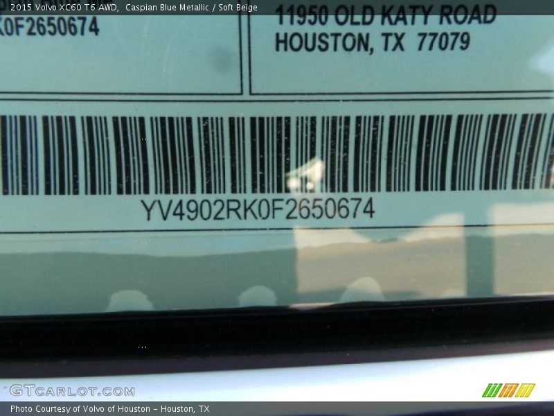 Caspian Blue Metallic / Soft Beige 2015 Volvo XC60 T6 AWD
