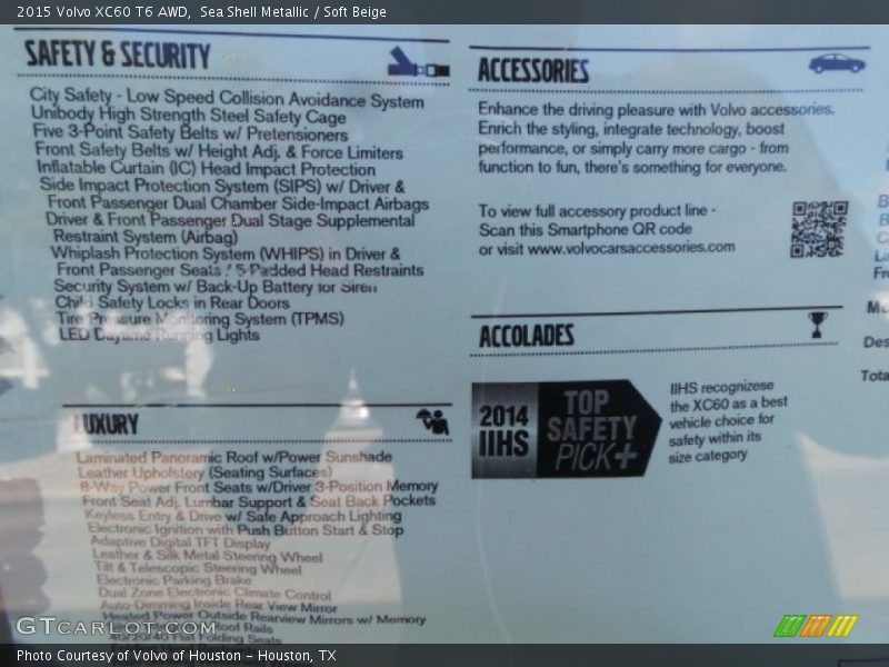 Sea Shell Metallic / Soft Beige 2015 Volvo XC60 T6 AWD